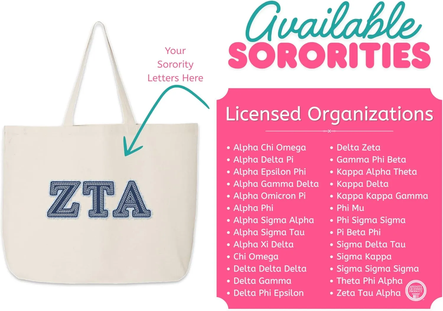Denim Letters Sorority Tote Bag - Canvas Tote - Big Little Gifts, Bid Day, Recruitment, and Everyday Campus Use