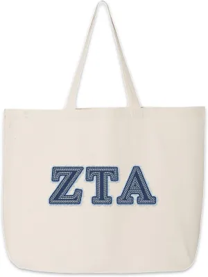 Denim Letters Sorority Tote Bag - Canvas Tote - Big Little Gifts, Bid Day, Recruitment, and Everyday Campus Use