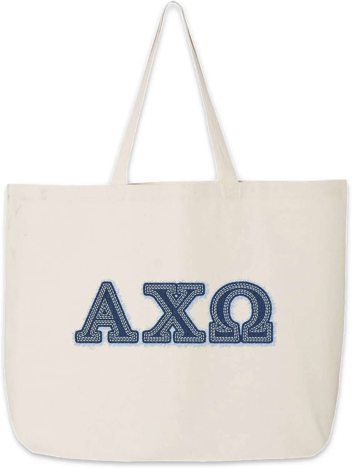 Denim Letters Sorority Tote Bag - Canvas Tote - Big Little Gifts, Bid Day, Recruitment, and Everyday Campus Use