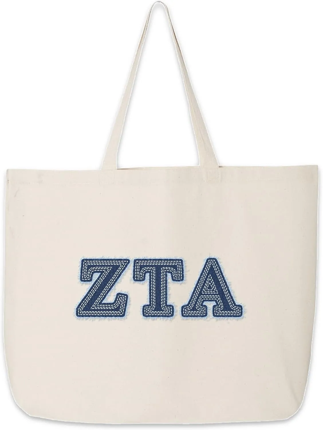 Denim Letters Sorority Tote Bag - Canvas Tote - Big Little Gifts, Bid Day, Recruitment, and Everyday Campus Use