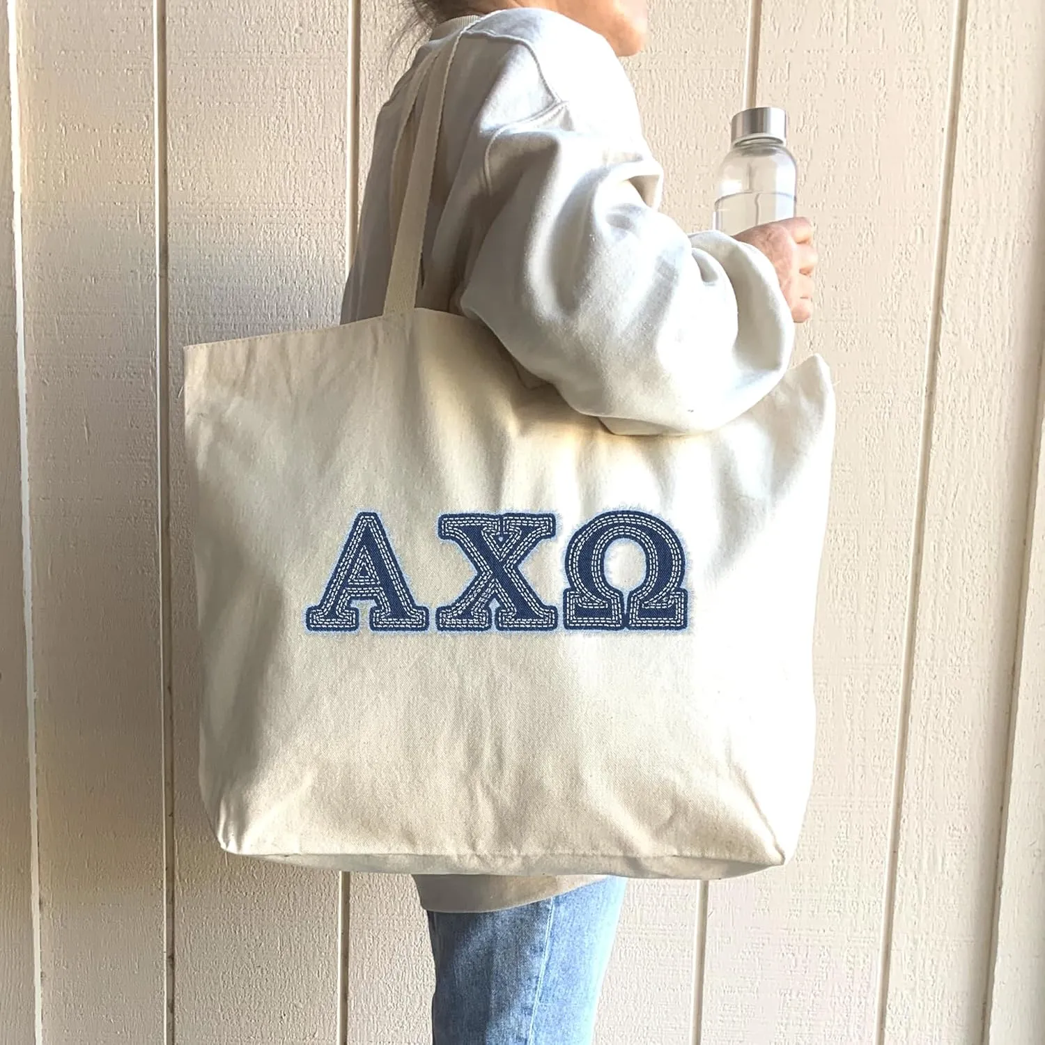 Denim Letters Sorority Tote Bag - Canvas Tote - Big Little Gifts, Bid Day, Recruitment, and Everyday Campus Use