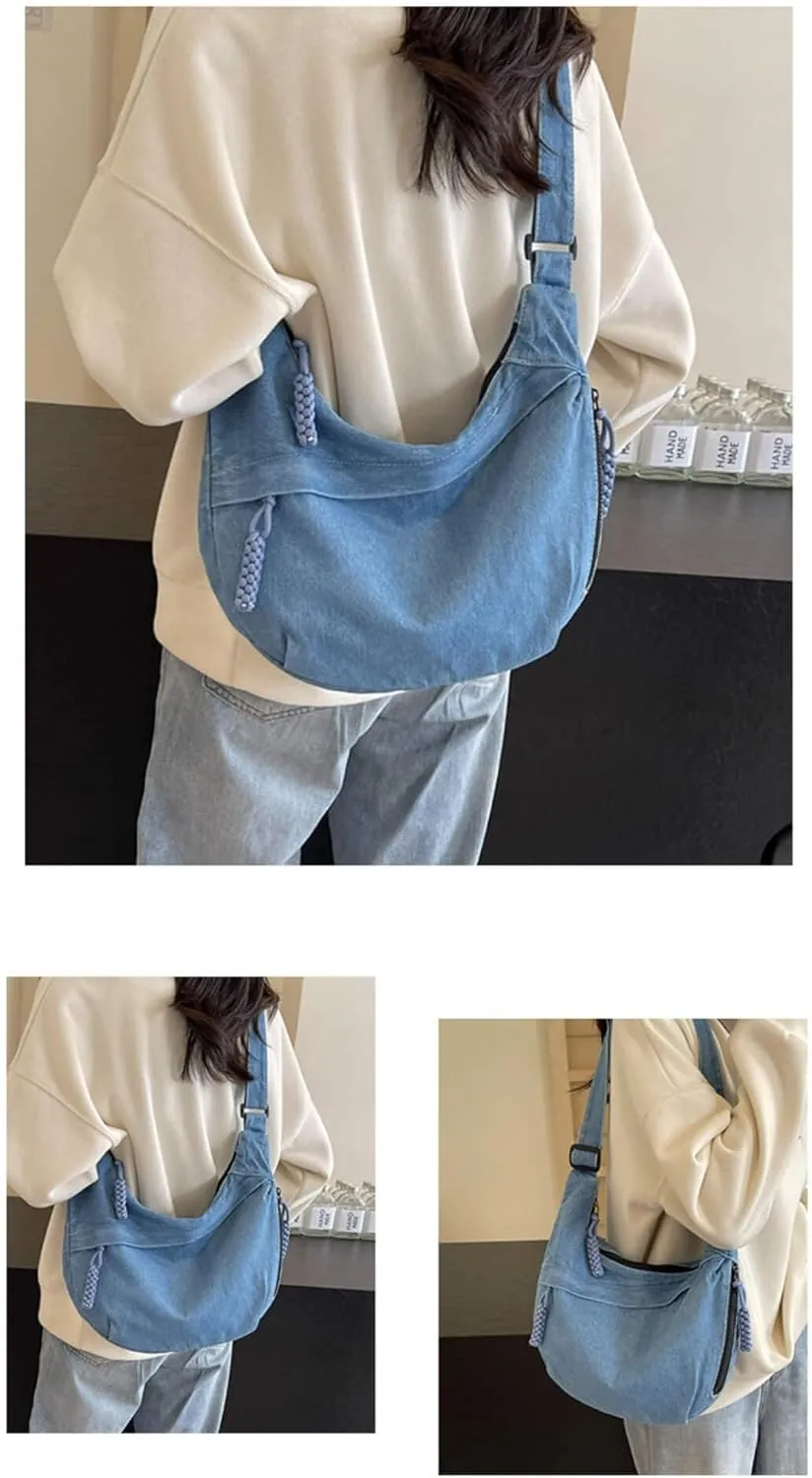 Denim Messenger Bag, Jean Crossbody Bag for Women Men