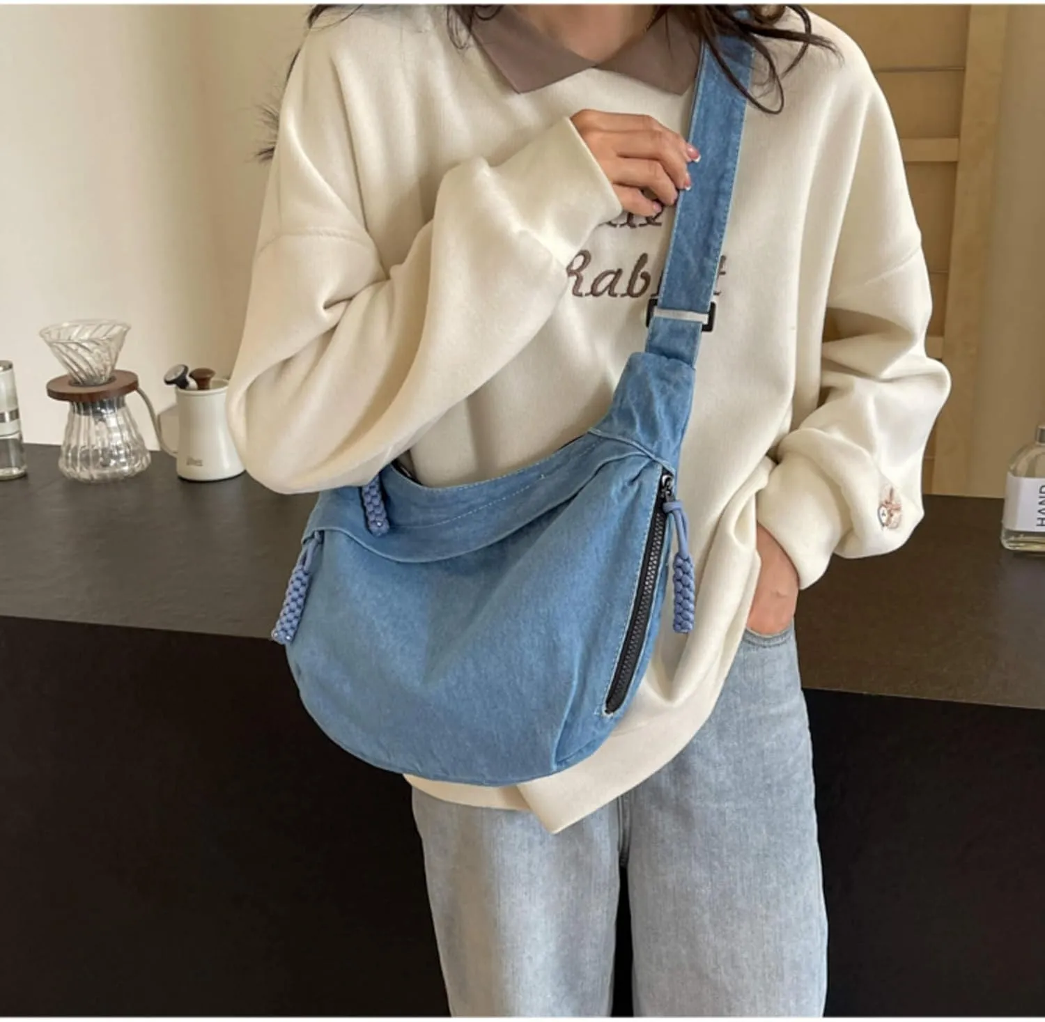 Denim Messenger Bag, Jean Crossbody Bag for Women Men