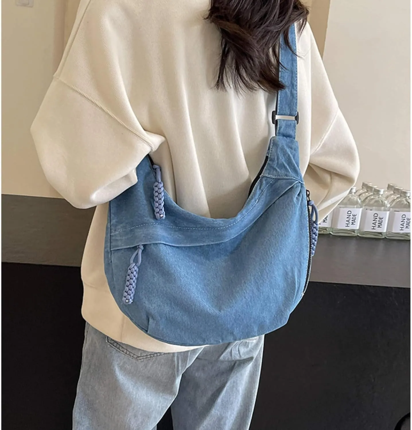 Denim Messenger Bag, Jean Crossbody Bag for Women Men
