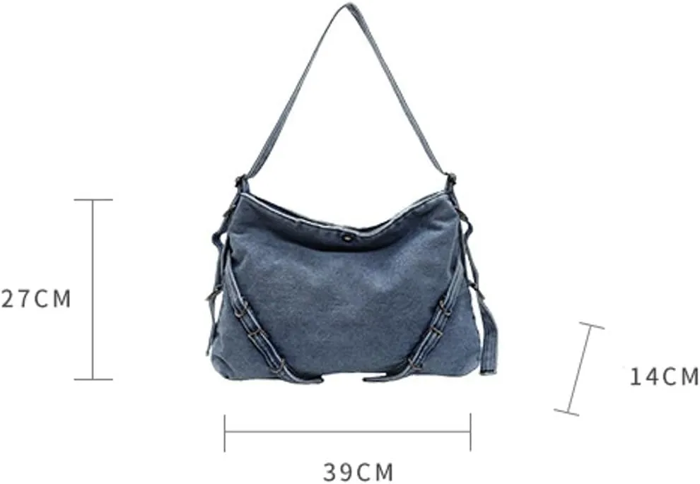 Denim Messenger Shoulder Bags for Women Retro Denim Large Cross-body Bag with Large Capacity Casual Tote Bags