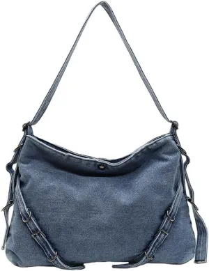 Denim Messenger Shoulder Bags for Women Retro Denim Large Cross-body Bag with Large Capacity Casual Tote Bags
