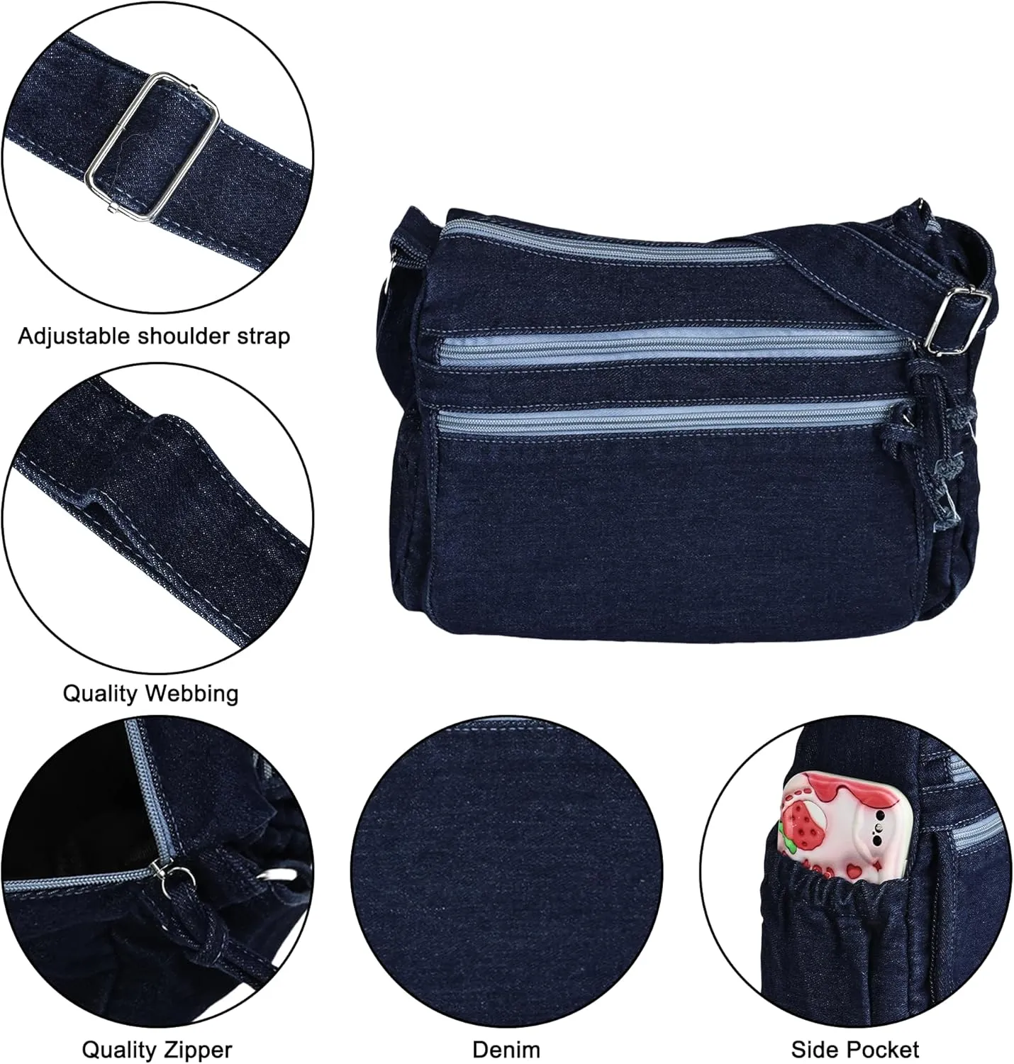 Denim Purse for Women Jean Crossbody Handbags Shoulder Casual Retro Style Lightweight Tote Bag