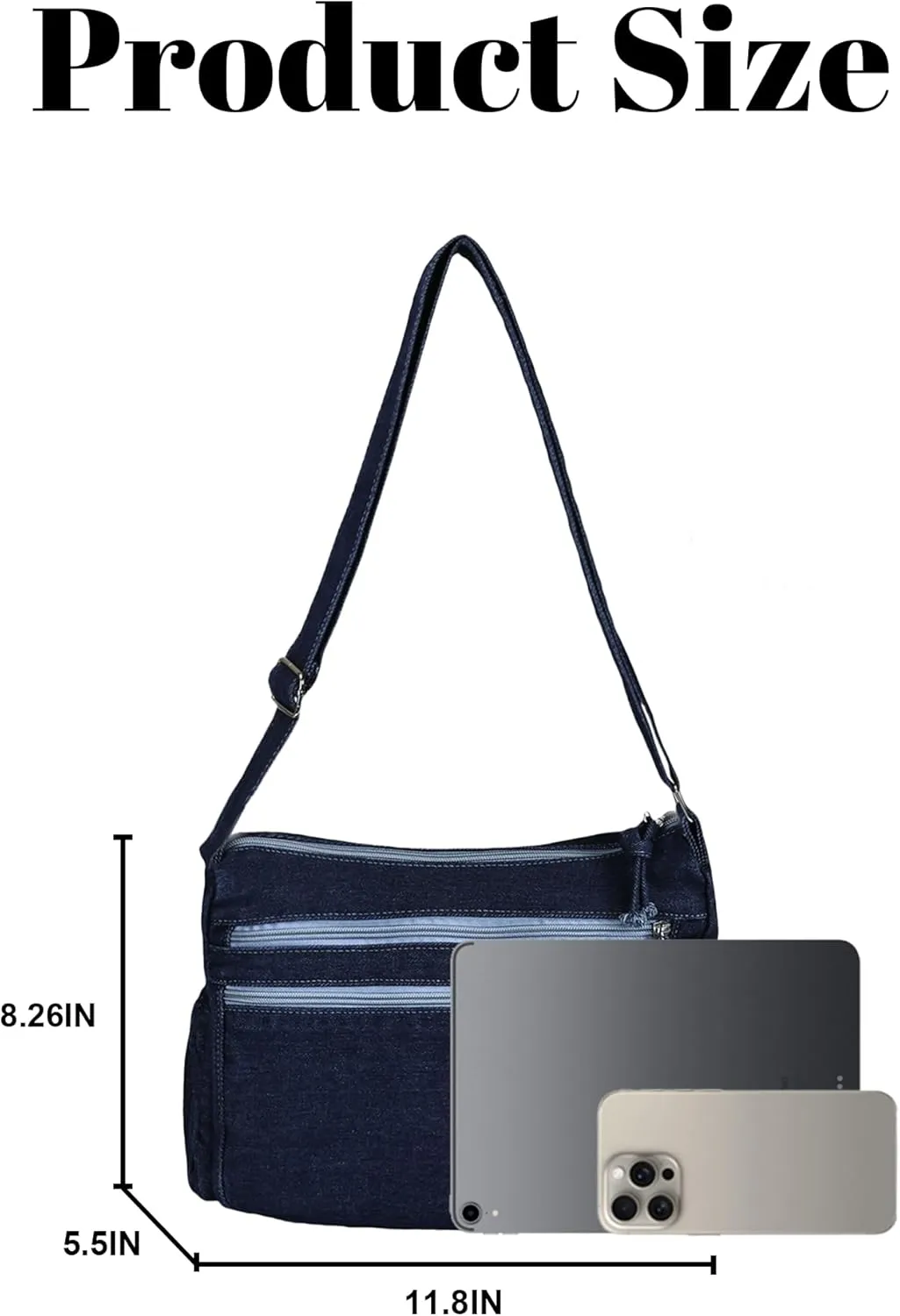 Denim Purse for Women Jean Crossbody Handbags Shoulder Casual Retro Style Lightweight Tote Bag