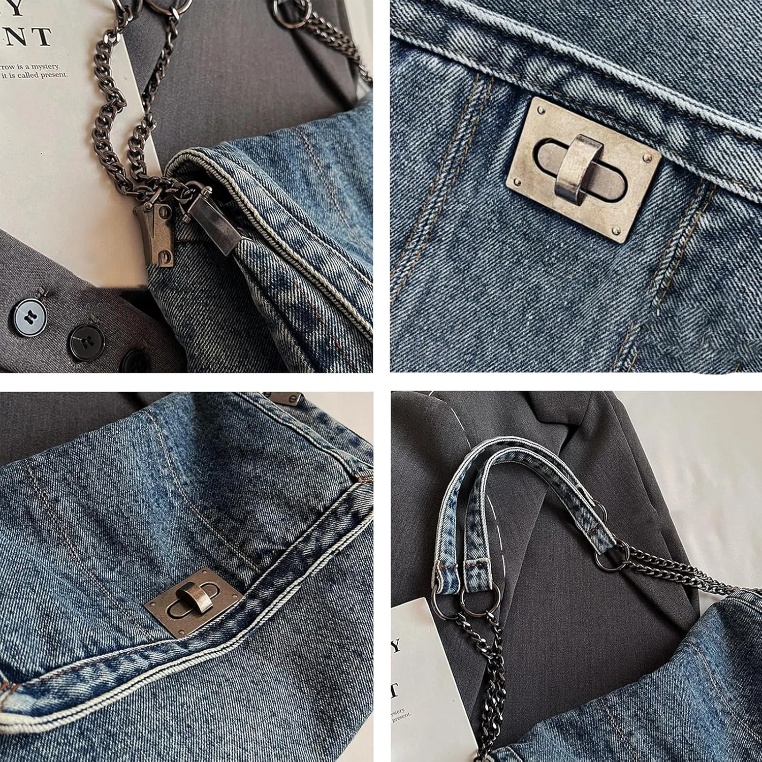 Denim Purse for Women Jean Purses Tote Bag for Womens Handbags Work Bags Jean Shoulder Bag Trendy Crossbody Bags