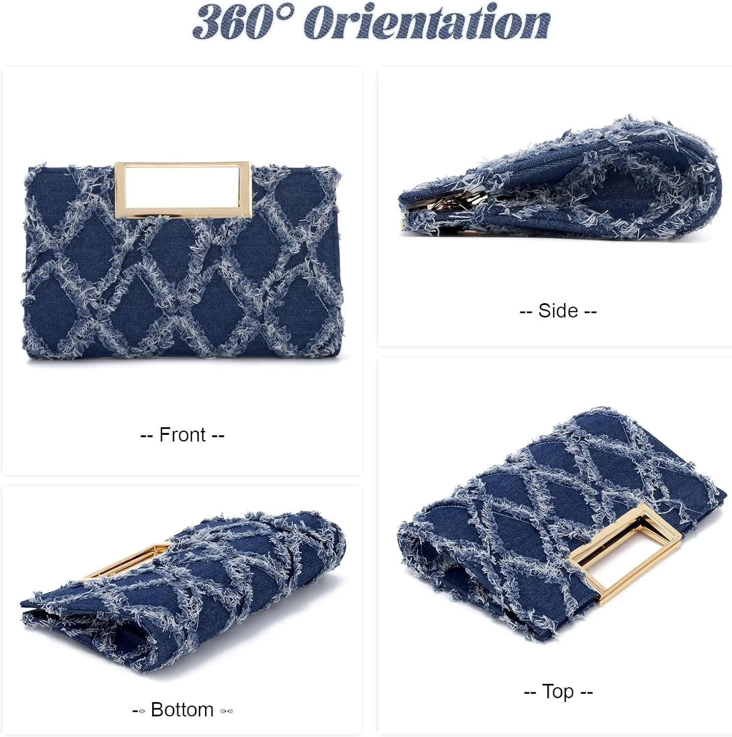 Denim Purses for Women Denim Clutch Purse Retro Denim Tote Bag Denim Crossbody Bag for Casual Formal Wedding