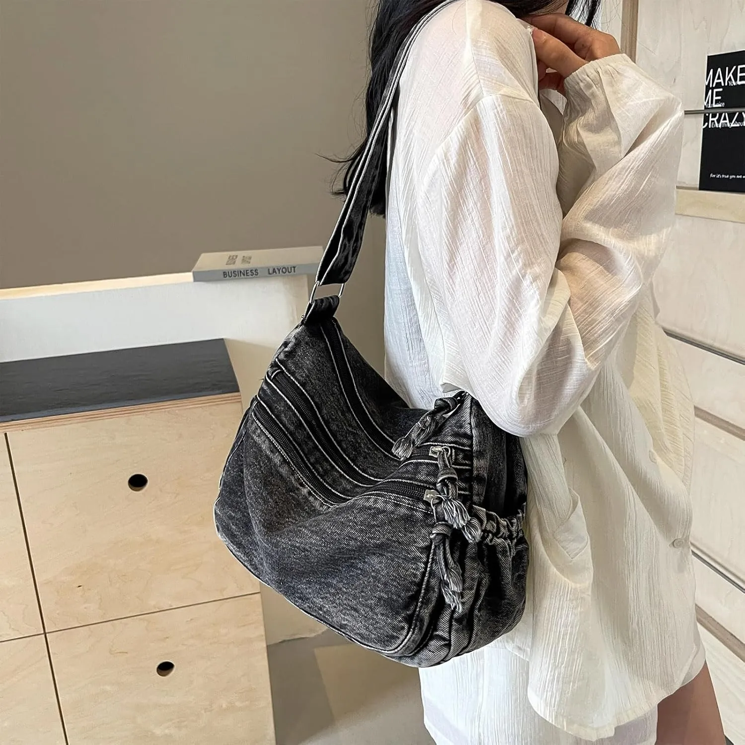 Denim Purses for Women,Canvas Crossbody Bag Purses Men Shoulder Bag Tote Bag with Pockets Handbags Casual Lightweight