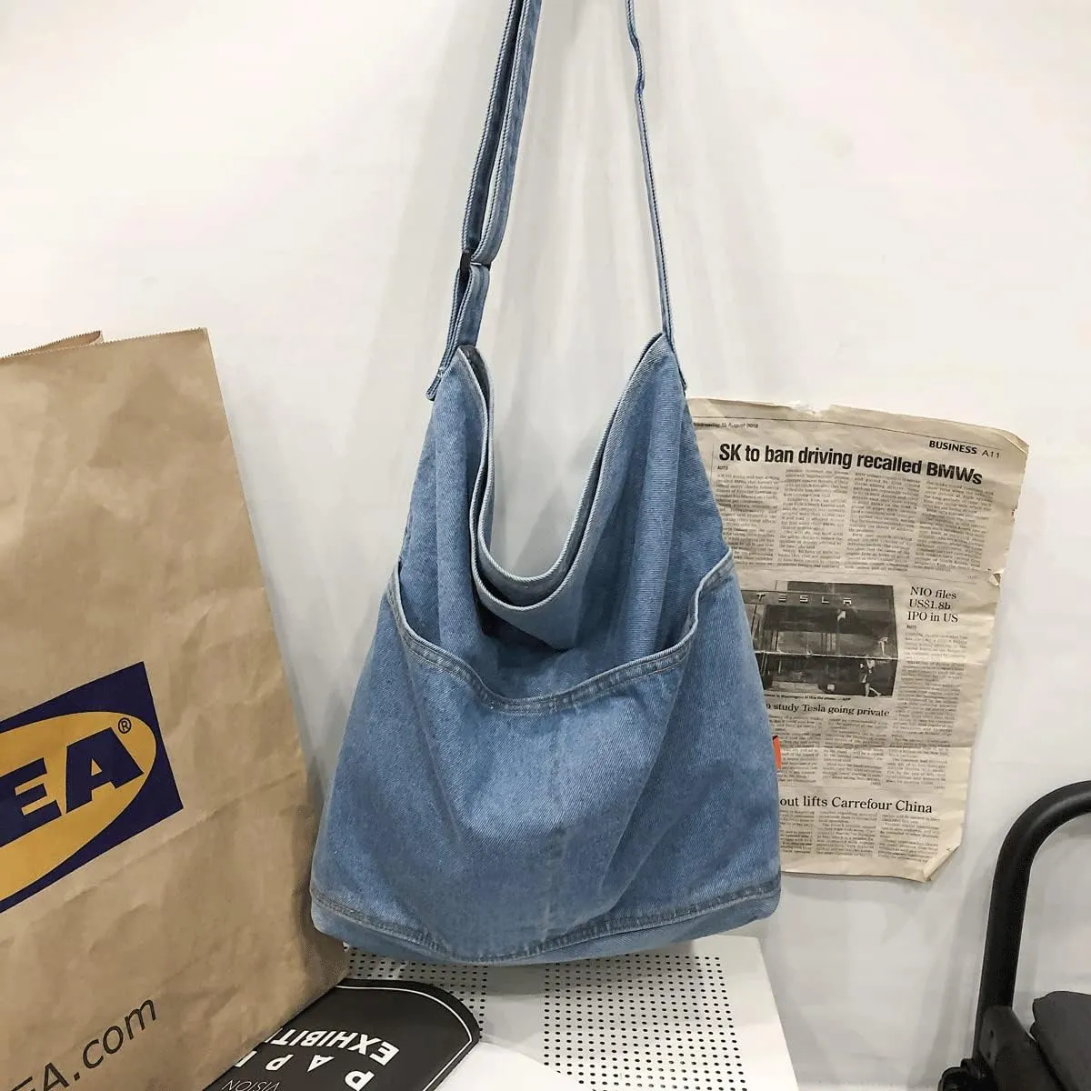 Denim Shoulder Bag Canvas Messenger Bag for Women Men Tote Bag Casual Retro Aesthetic Crossbody Bag Handbag