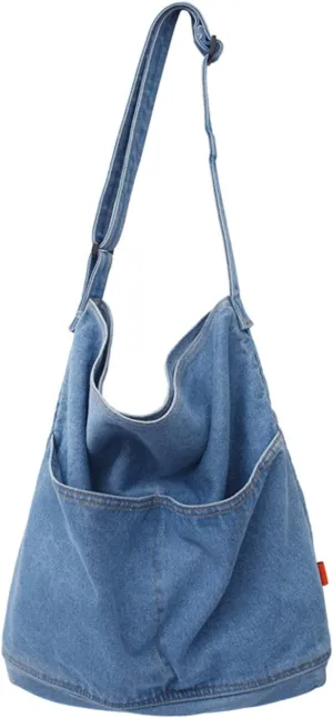 Denim Shoulder Bag Canvas Messenger Bag for Women Men Tote Bag Casual Retro Aesthetic Crossbody Bag Handbag