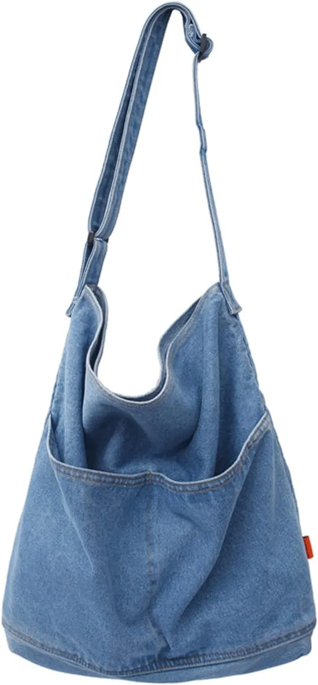 Denim Shoulder Bag Canvas Messenger Bag for Women Men Tote Bag Casual Retro Aesthetic Crossbody Bag Handbag