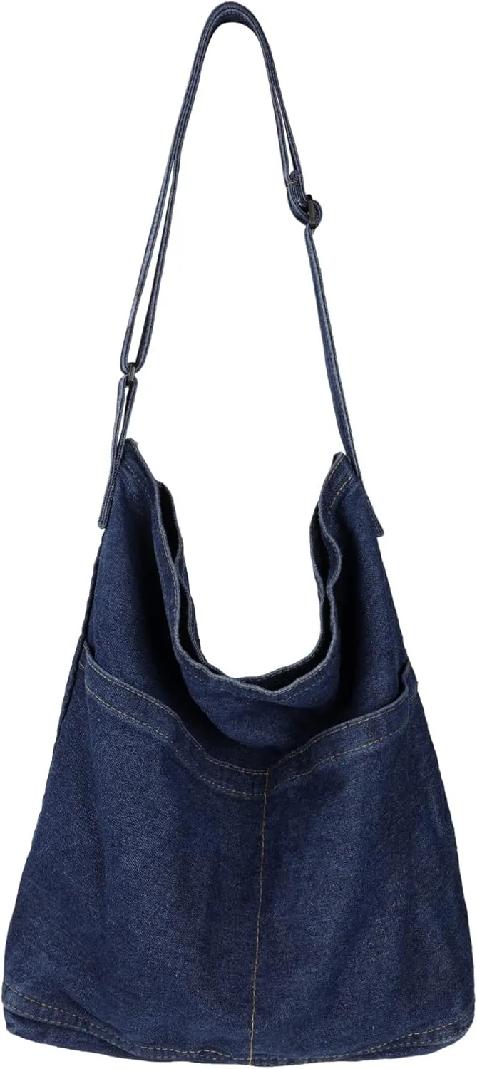 Denim Shoulder Bag Casual Tote Bag Large Hobo Handbag Jean Purse for Women