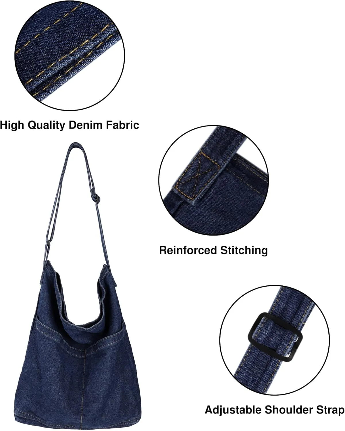 Denim Shoulder Bag Casual Tote Bag Large Hobo Handbag Jean Purse for Women