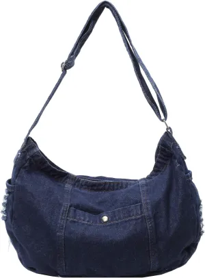 Denim Shoulder Bag for Women,Canvas Tote Messenger Bag with Zipper,Large Casual Crossbody Hobo Handbag Denim Purse