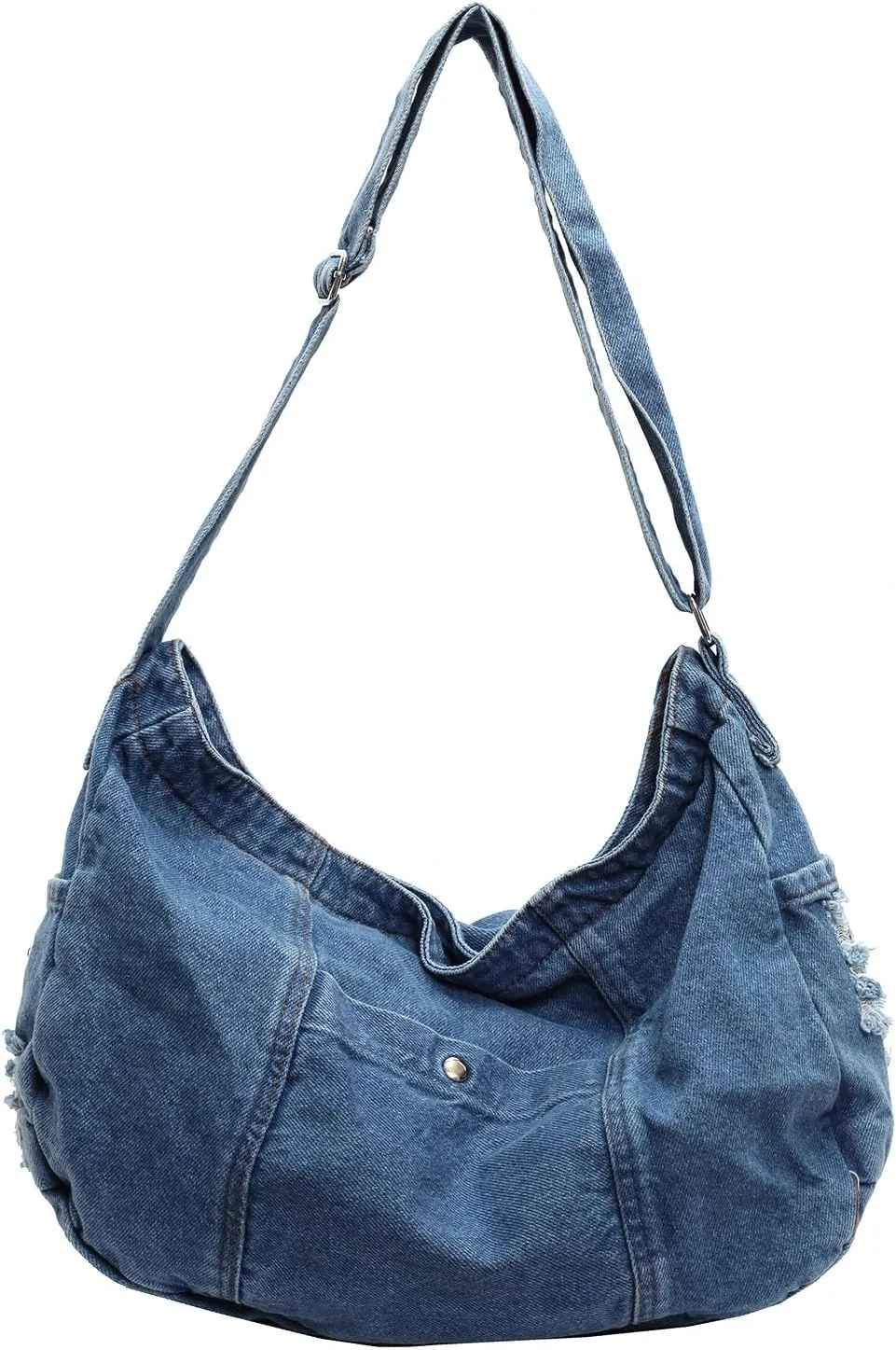 Denim Shoulder Bag for Women,Canvas Tote Messenger Bag with Zipper,Large Casual Crossbody Hobo Handbag Denim Purse