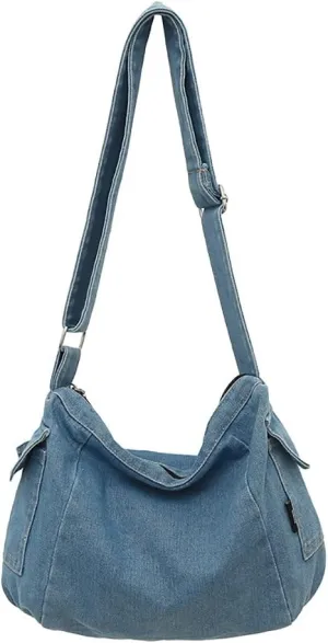 Denim Shoulder Handbag Casual Retro Style Tote Bag Convenient Adjustable Shoulder Strap Crossbody Bag