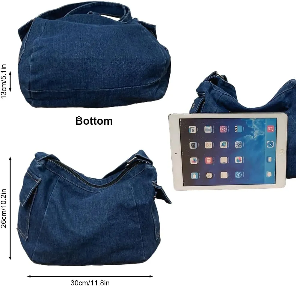 Denim Shoulder Handbag Casual Retro Style Tote Bag Convenient Adjustable Shoulder Strap Crossbody Bag