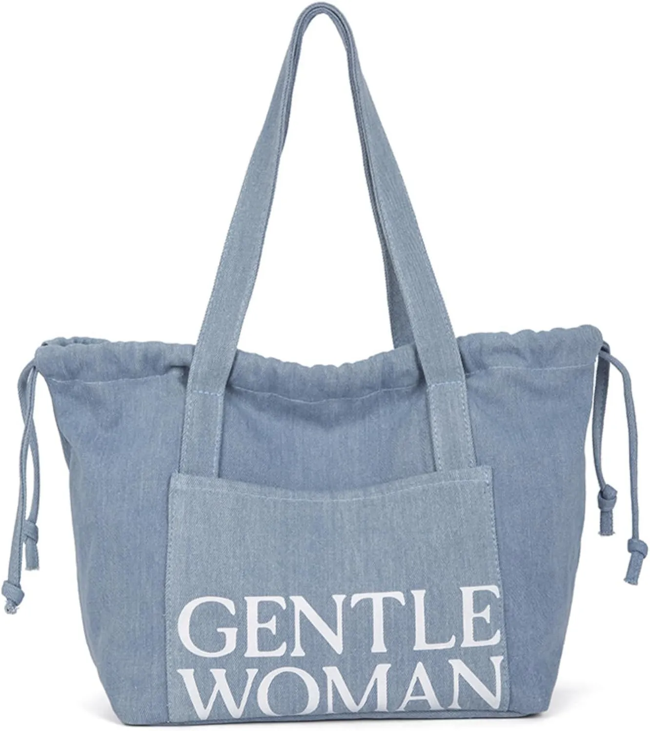 Denim Tote Bag Casual Large Handbag Shoulder Purse with Drawstring Work Travel Everyday Bag for Women