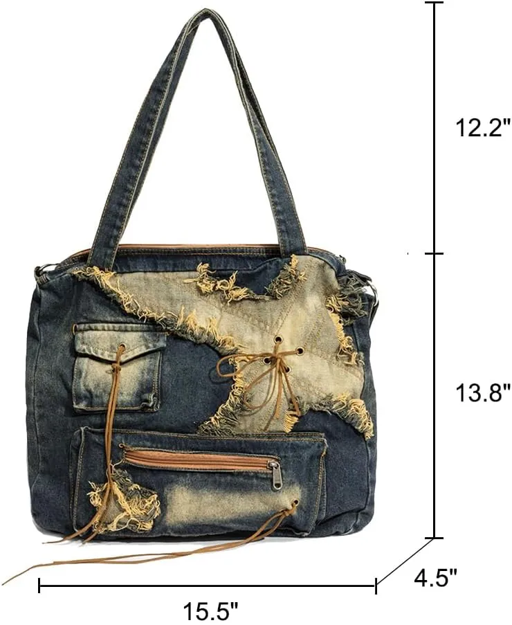 Denim Tote Bag Designer Jean Handbags for Women Denim Purse Large Hobo Shoulder Bag Y2K Crossbody Bag