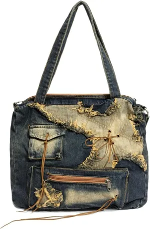 Denim Tote Bag Designer Jean Handbags for Women Denim Purse Large Hobo Shoulder Bag Y2K Crossbody Bag