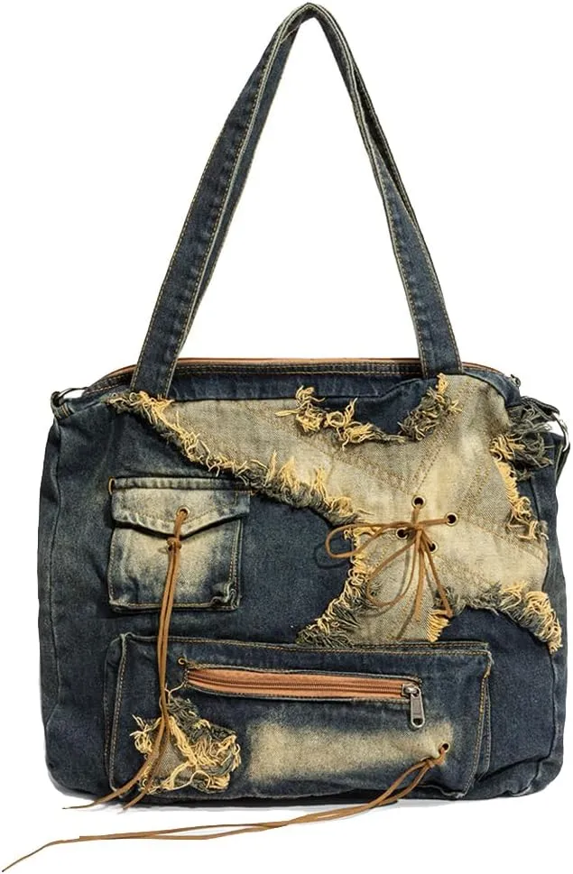 Denim Tote Bag Designer Jean Handbags for Women Denim Purse Large Hobo Shoulder Bag Y2K Crossbody Bag