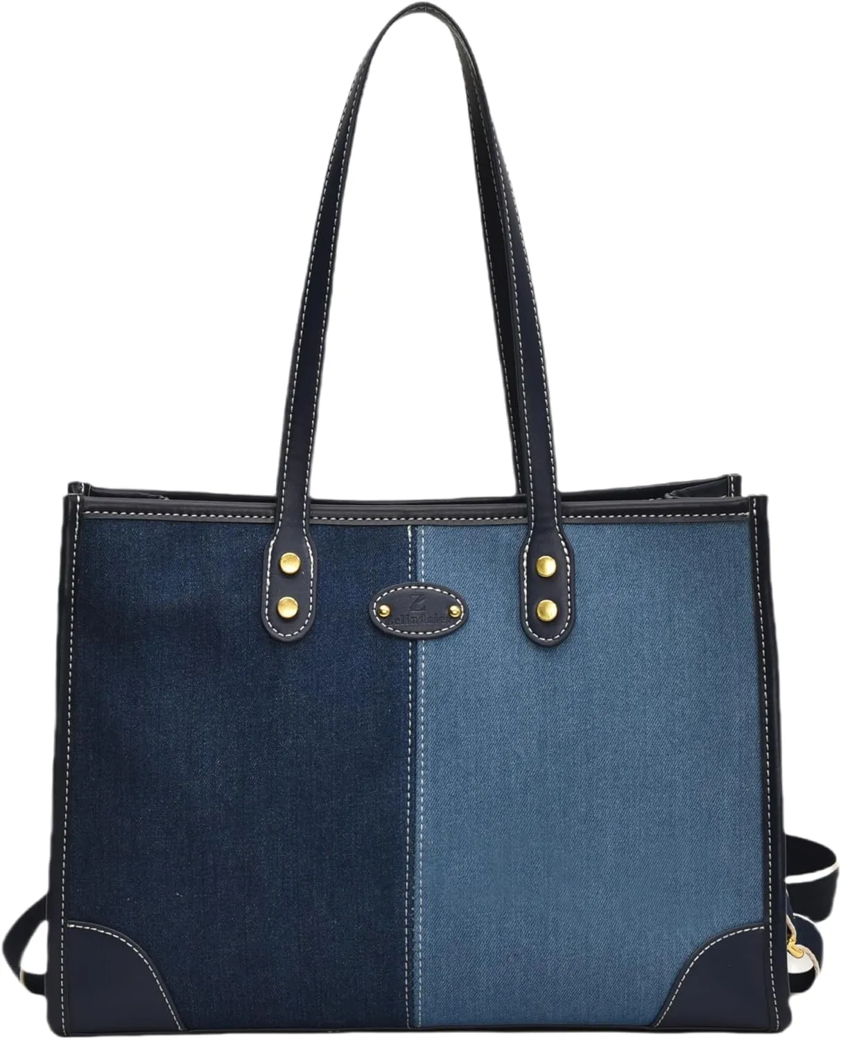 Denim Tote Bag for Women, Blue Jean and White, Top Handle, Collage Design