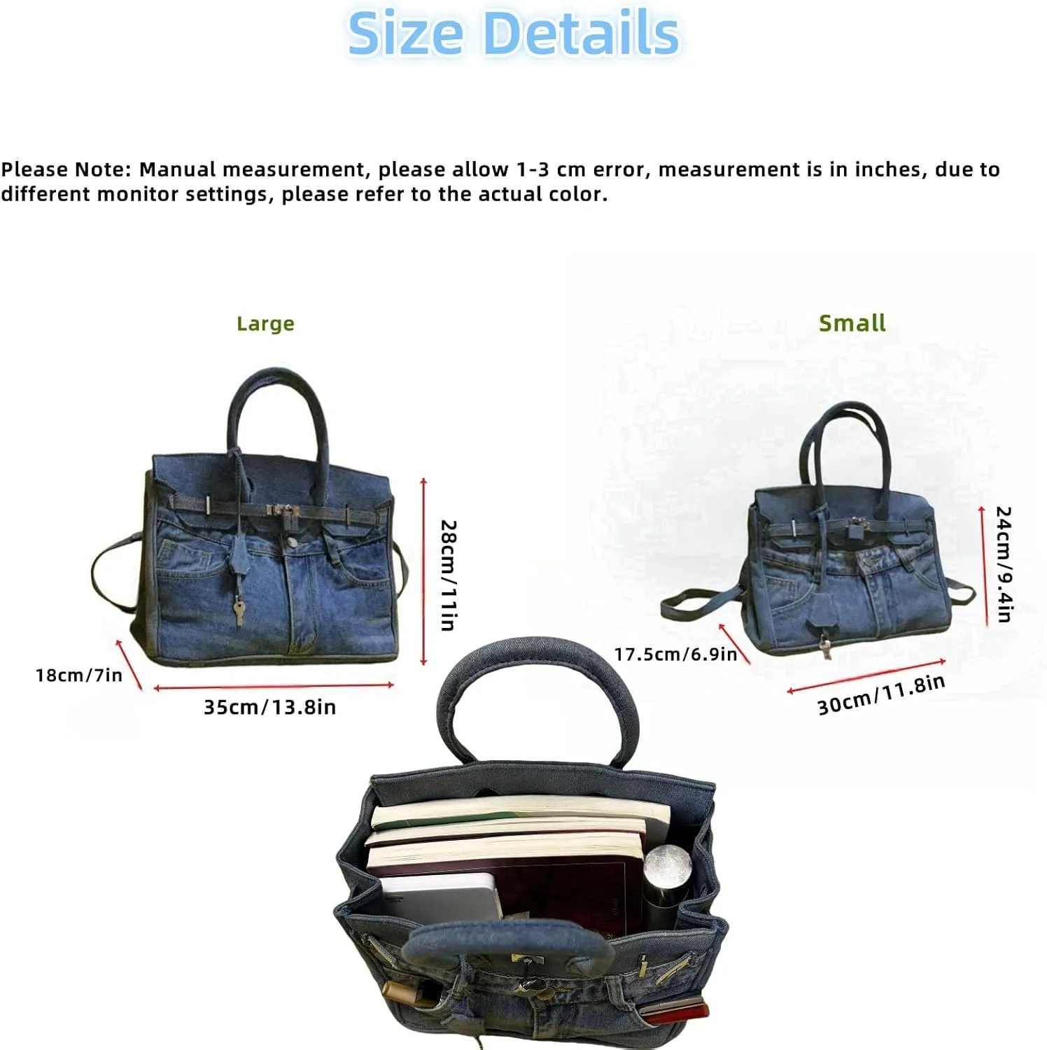 Denim Tote Bag for Women, Large Capacity Crossbody Bag, Casual Beach Purse Bag, Shoulder Bags for Work Travel Daily Matching