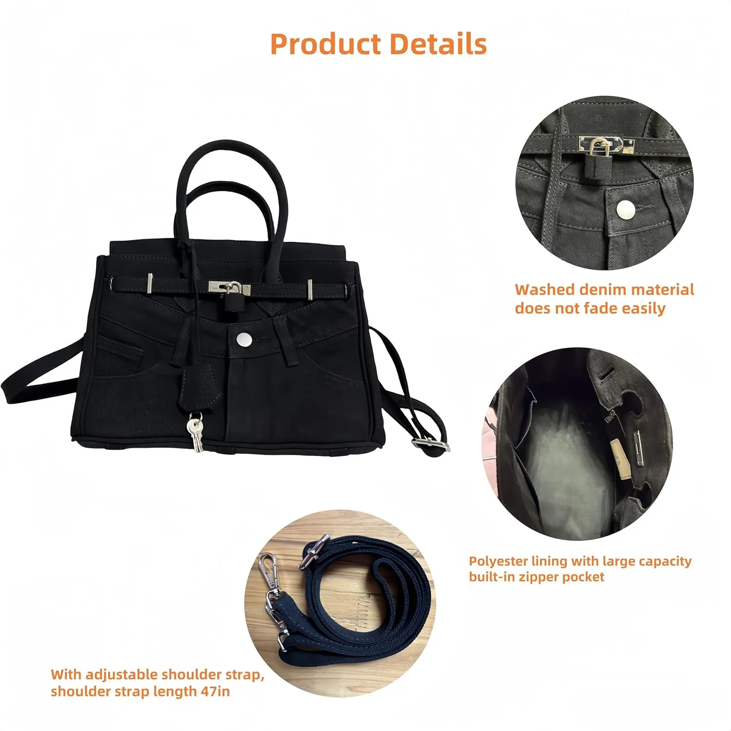 Denim Tote Bag for Women, Large Capacity Crossbody Bag, Casual Beach Purse Bag, Shoulder Bags for Work Travel Daily Matching