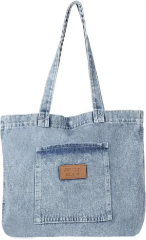 Denim Tote Bag for Women-Shoulder Handbag Perfect for Work Shopping,Hobo Bag