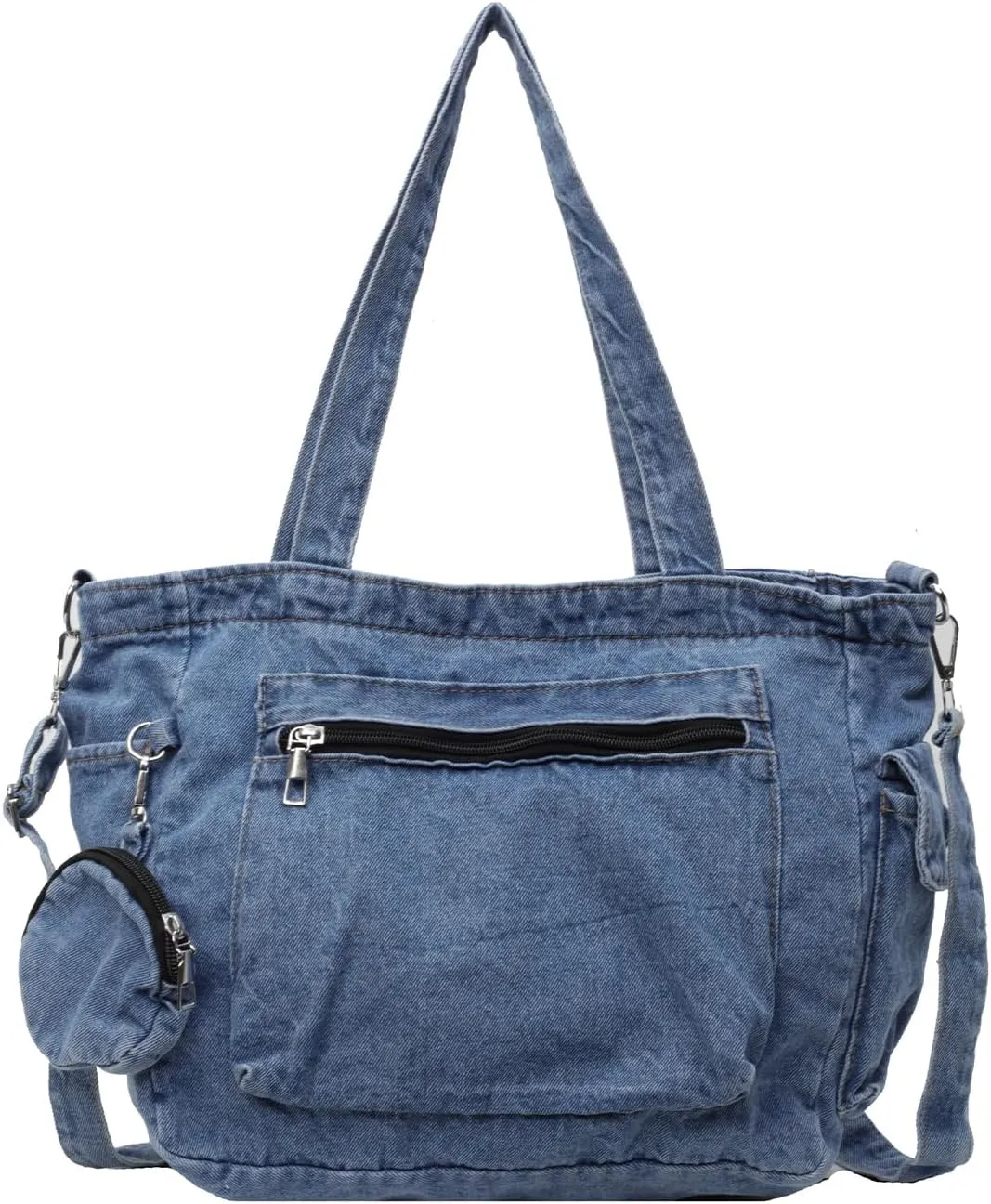 Denim Tote Bag, Large Capacity Jean Purses for Women Denim Crossbody Handbags with Small Purse