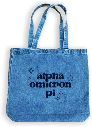 Denim Tote Bag - Retro Vibe Sorority Tote with Name and Stars Design