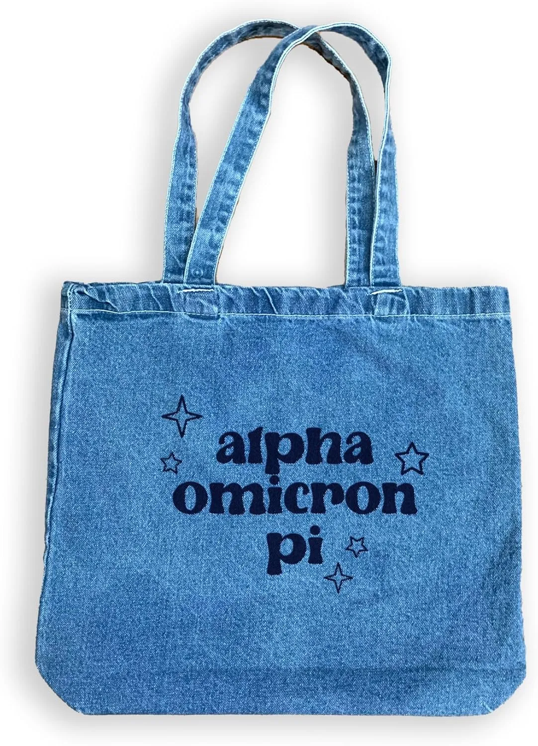 Denim Tote Bag - Retro Vibe Sorority Tote with Name and Stars Design