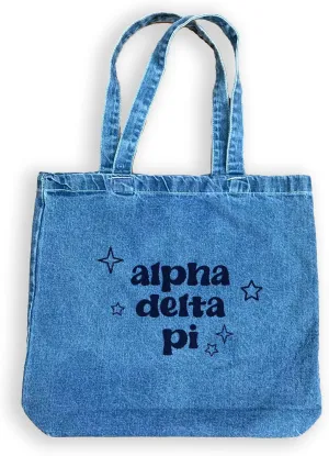 Denim Tote Bag - Retro Vibe Sorority Tote with Name and Stars Design