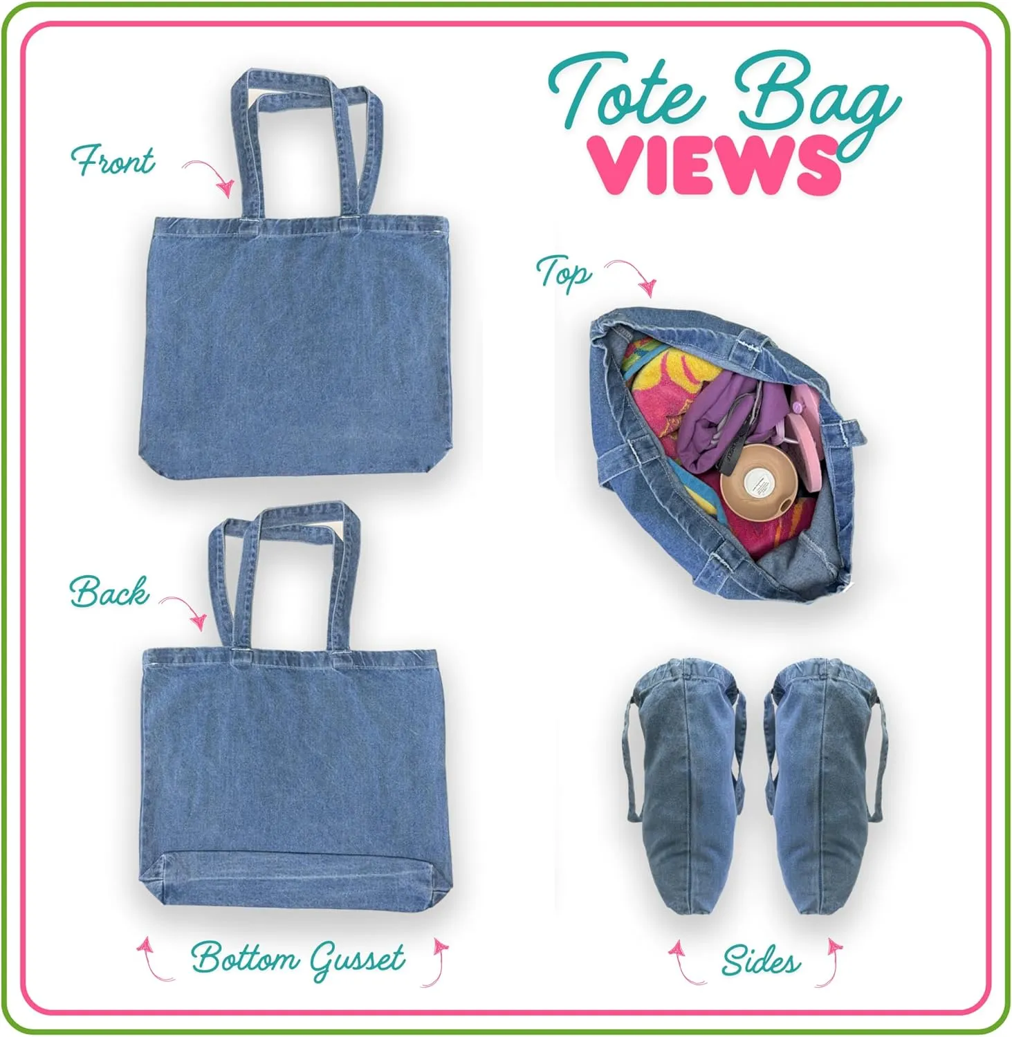 Denim Tote Bag - Retro Vibe Sorority Tote with Name and Stars Design