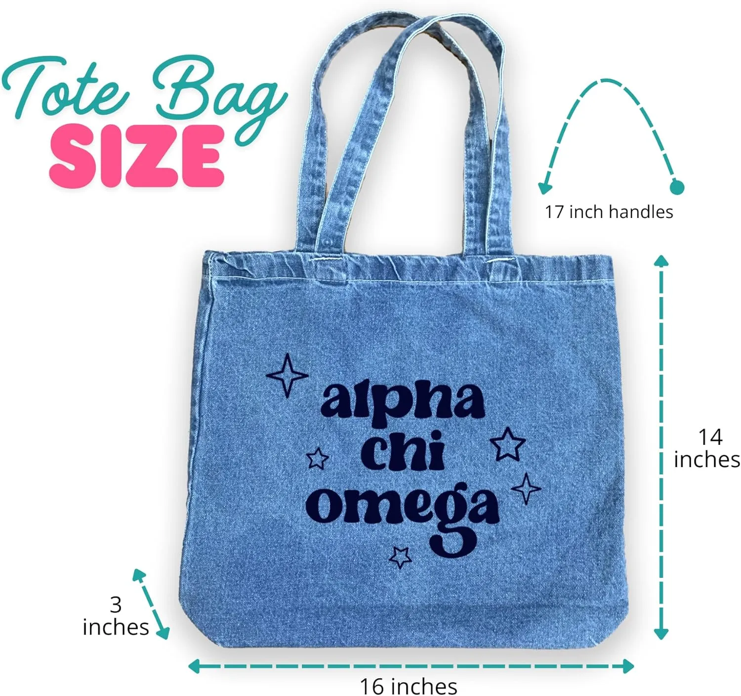 Denim Tote Bag - Retro Vibe Sorority Tote with Name and Stars Design