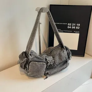 Denim Tote Bags, Women Multi-Pockets Shoulder Bag Purse, Womens Casual Handbag, Blue Jean Crossbody Bag
