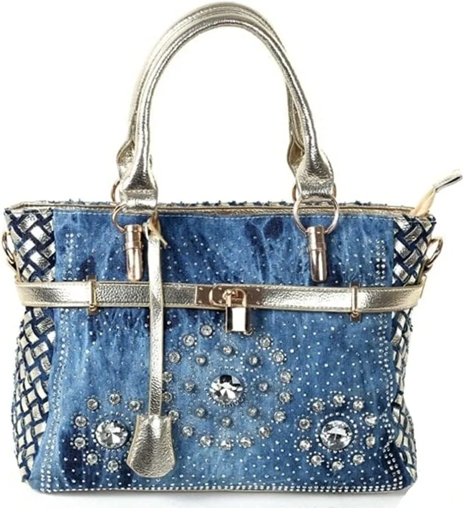 Denim Women Handbag Large Capacity Jean Tote Bag Shoulder Bags Fashion Bling Crystal Diamond Bag Crossbody Bag