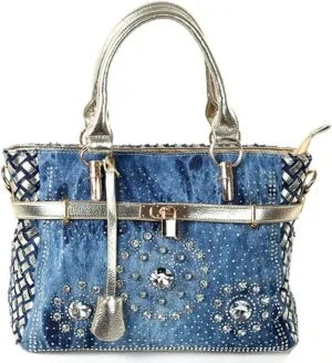 Denim Women Handbag Large Capacity Jean Tote Bag Shoulder Bags Fashion Bling Crystal Diamond Bag Crossbody Bag