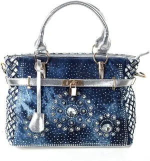 Denim Women Handbag Large Capacity Jean Tote Bag Shoulder Bags Fashion Bling Crystal Diamond Bag Crossbody Bag