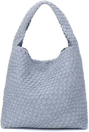 Denim Woven Purse for Women, Trendy Ladies Large Shoulder Bag, Demin Jeans Large Tote Bag Demin Woven Bag Hobo Handbag (Large)
