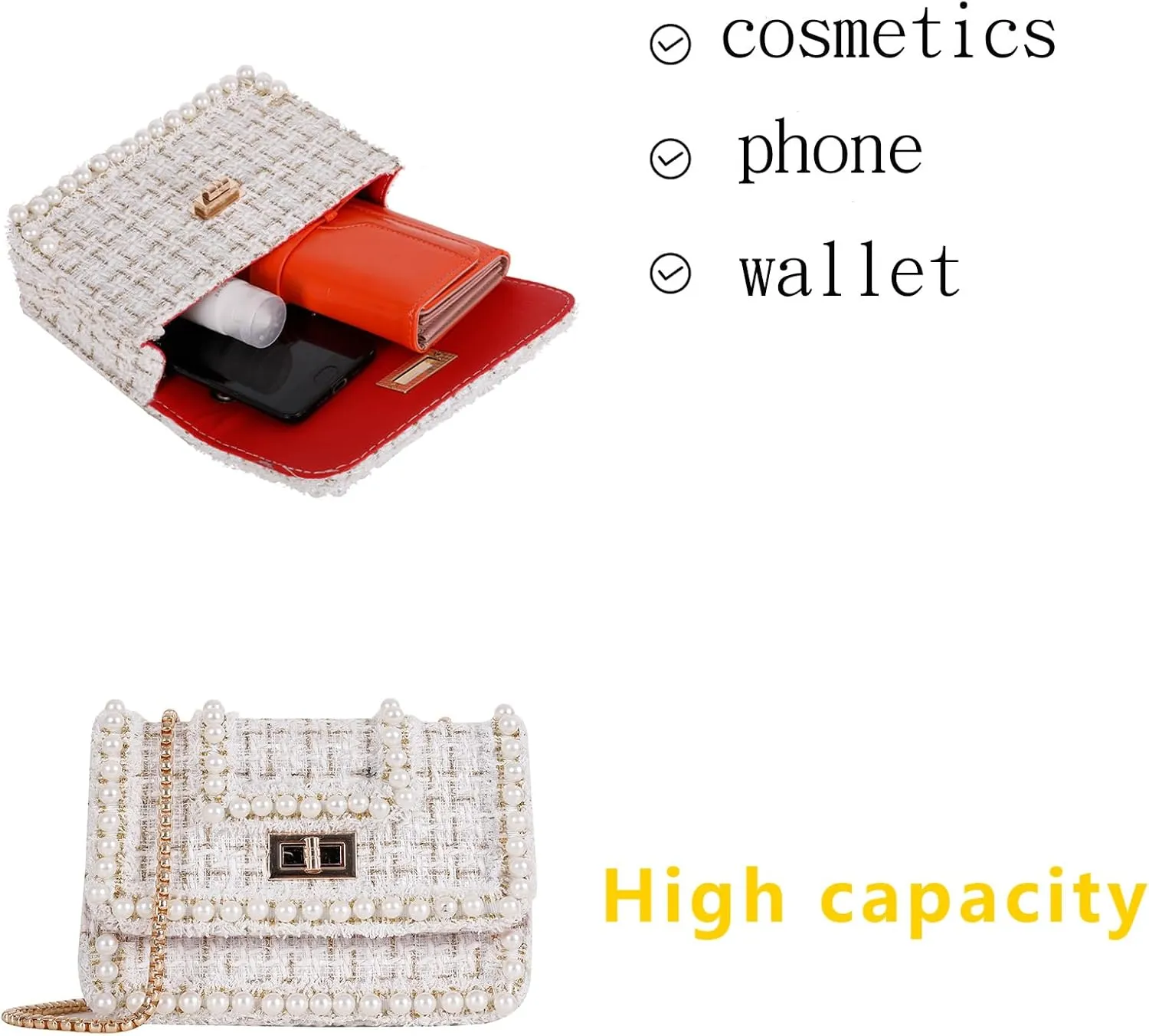 Designer Crossbody Bags for Women Leather Quilted Shoulder Tweed Purses Clucth Small Top Handle Handbag Evening Bags