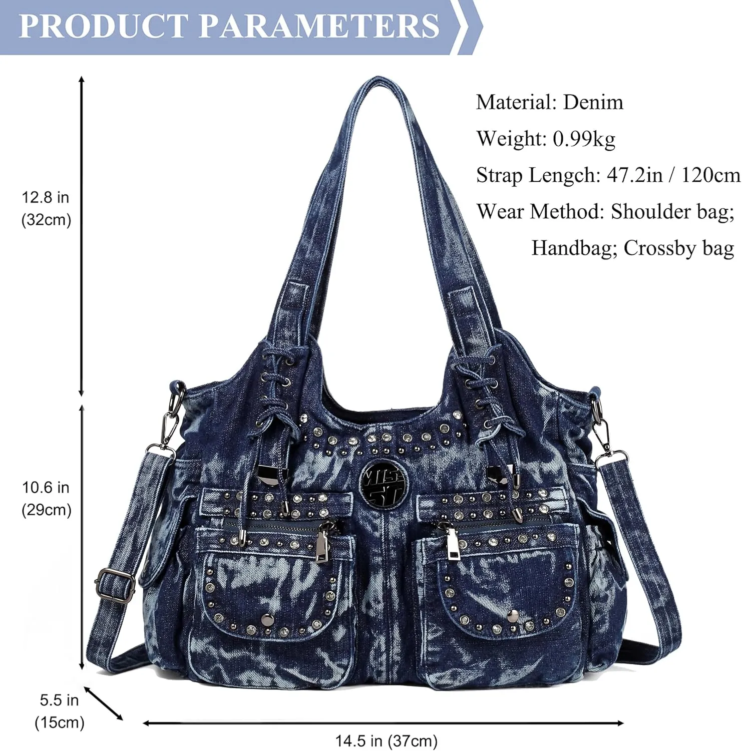 Designer Denim Handbags for Women Hobo Tote Bag Crossbody Denim Purses Blue Jean Shoulder Bag