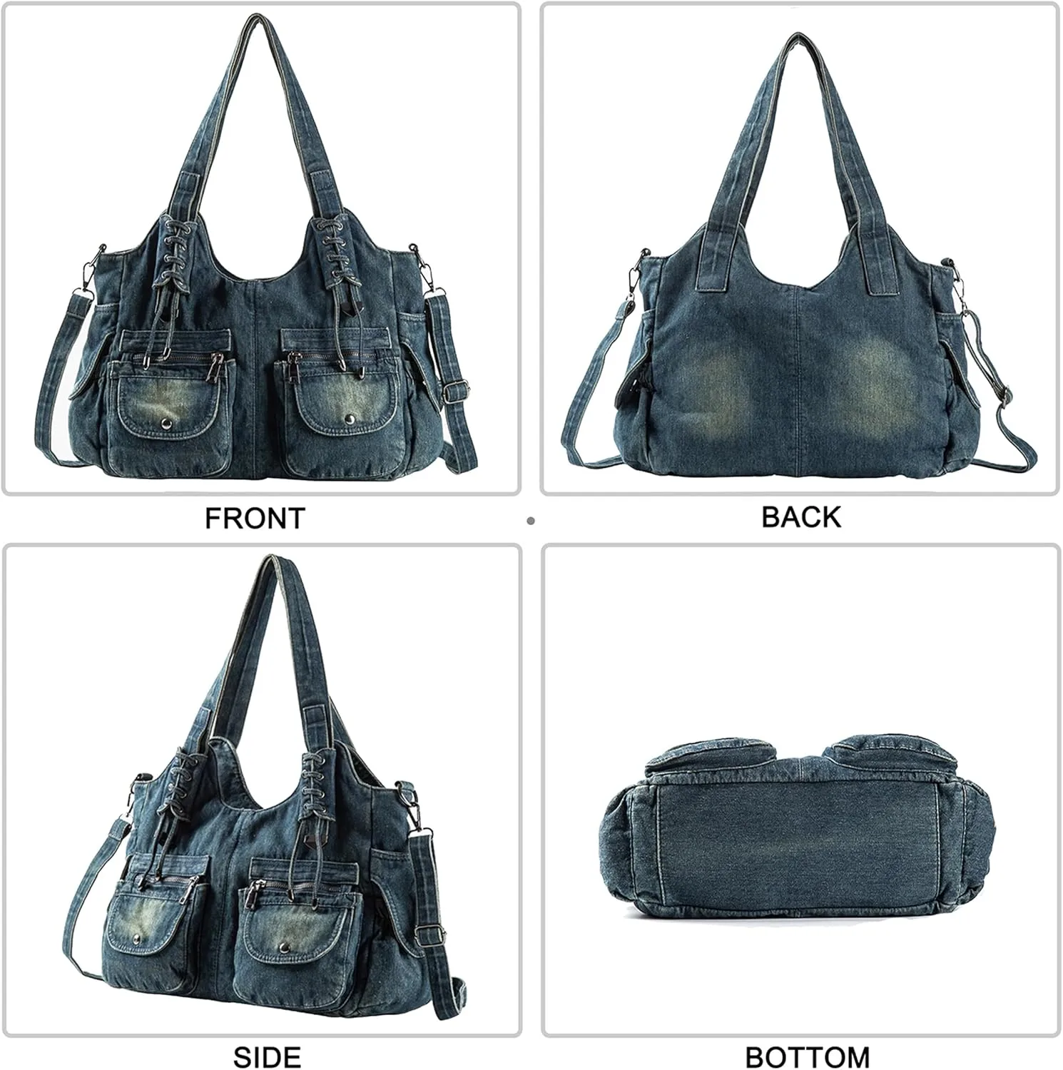 Designer Denim Handbags for Women Hobo Tote Bag Crossbody Denim Purses Blue Jean Shoulder Bag