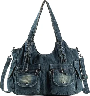 Designer Denim Handbags for Women Hobo Tote Bag Crossbody Denim Purses Blue Jean Shoulder Bag