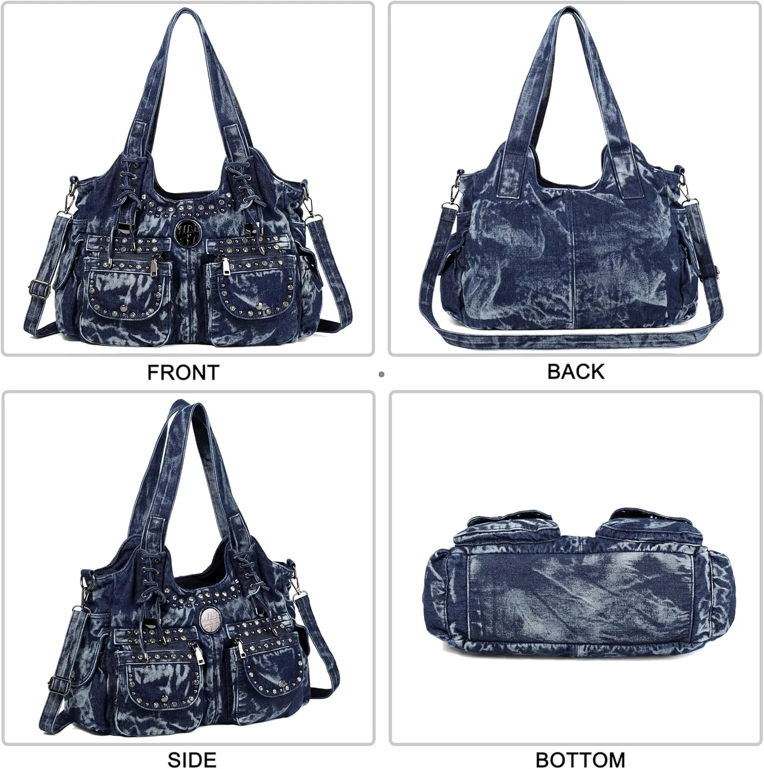 Designer Denim Handbags for Women Hobo Tote Bag Crossbody Denim Purses Blue Jean Shoulder Bag