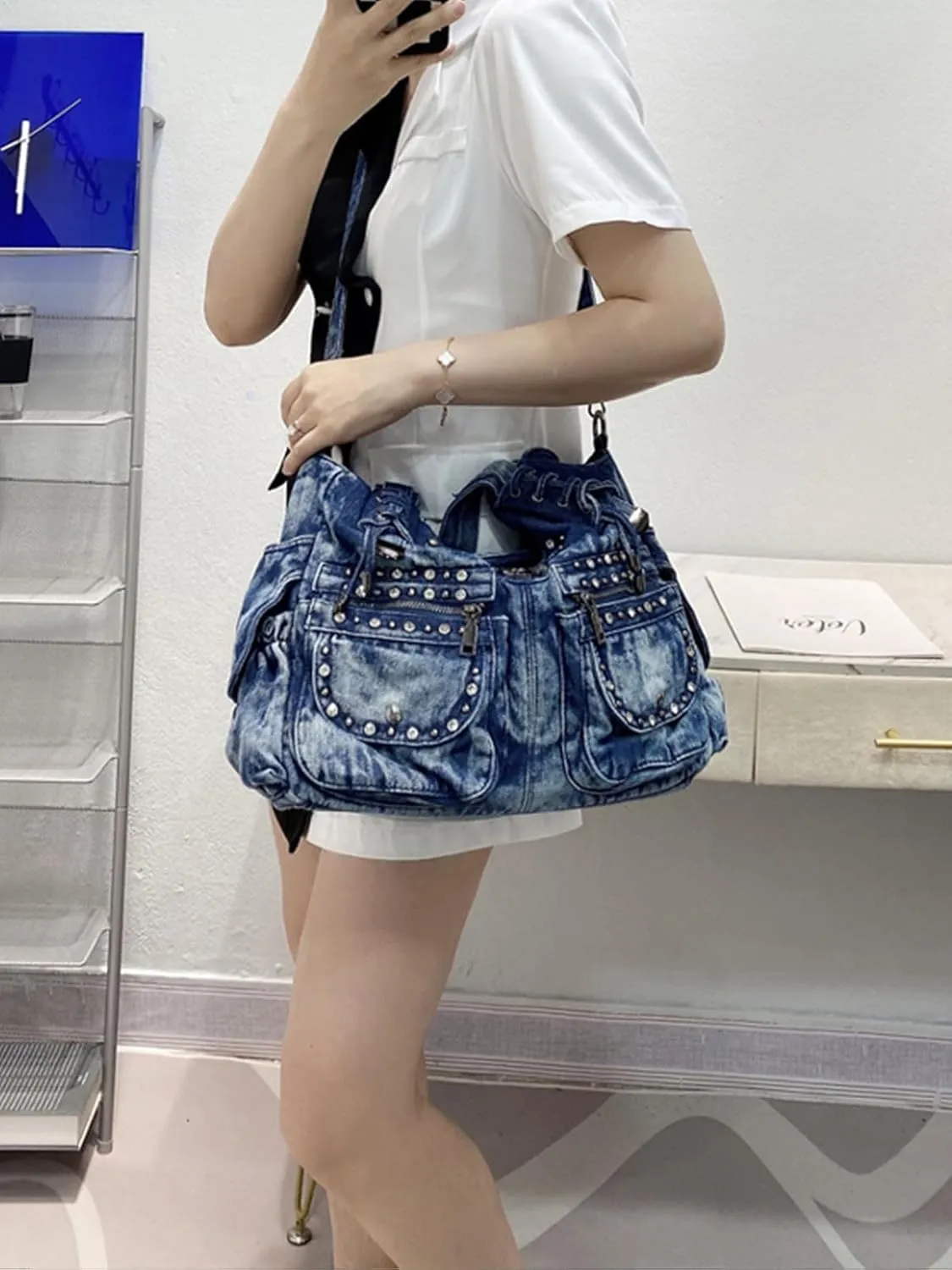 Designer Denim Handbags for Women Hobo Tote Bag Crossbody Denim Purses Blue Jean Shoulder Bag