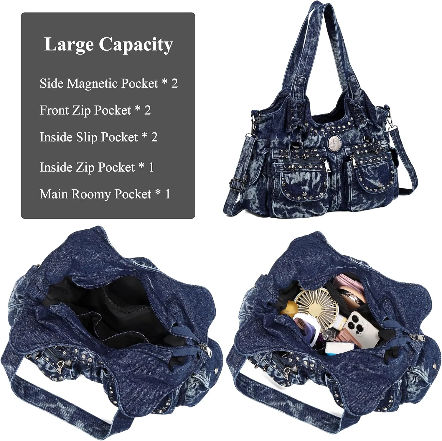 Designer Denim Handbags for Women Hobo Tote Bag Crossbody Denim Purses Blue Jean Shoulder Bag